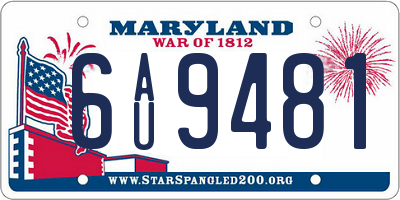 MD license plate 6AU9481