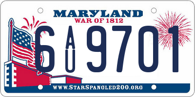 MD license plate 6AU9701