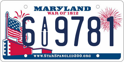 MD license plate 6AU9781