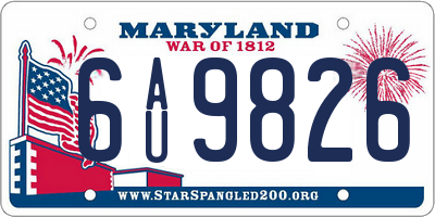 MD license plate 6AU9826