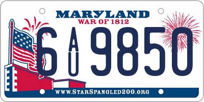 MD license plate 6AU9850