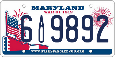 MD license plate 6AU9892