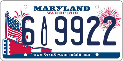 MD license plate 6AU9922