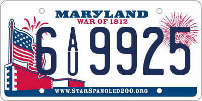 MD license plate 6AU9925