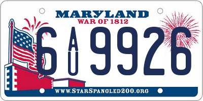 MD license plate 6AU9926