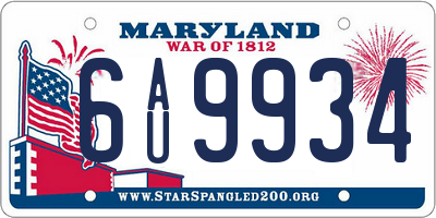MD license plate 6AU9934