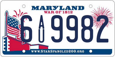 MD license plate 6AU9982