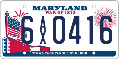 MD license plate 6AX0416