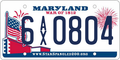 MD license plate 6AX0804