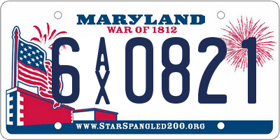 MD license plate 6AX0821
