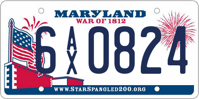 MD license plate 6AX0824