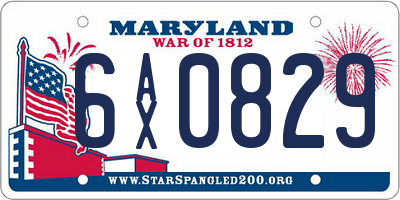MD license plate 6AX0829