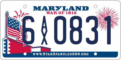MD license plate 6AX0831
