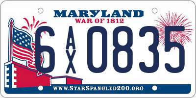 MD license plate 6AX0835