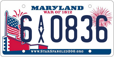 MD license plate 6AX0836