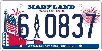 MD license plate 6AX0837
