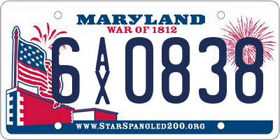 MD license plate 6AX0838