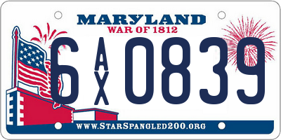 MD license plate 6AX0839