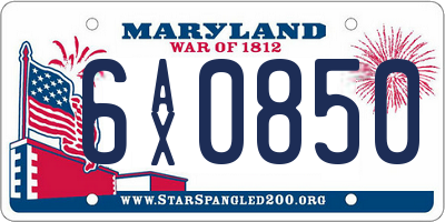 MD license plate 6AX0850