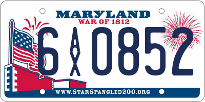 MD license plate 6AX0852
