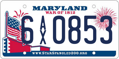 MD license plate 6AX0853