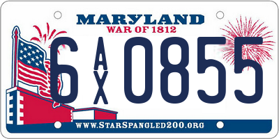 MD license plate 6AX0855