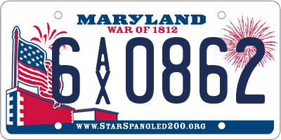 MD license plate 6AX0862