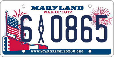 MD license plate 6AX0865