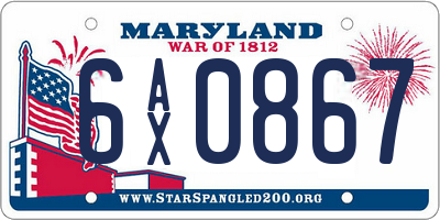 MD license plate 6AX0867