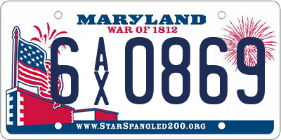MD license plate 6AX0869