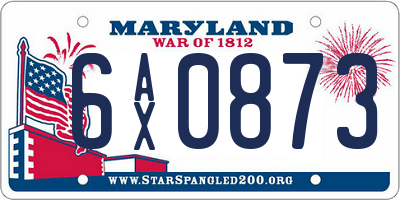 MD license plate 6AX0873