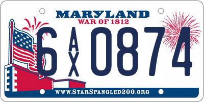MD license plate 6AX0874
