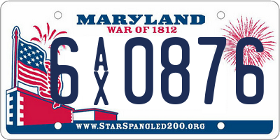 MD license plate 6AX0876