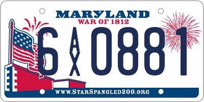 MD license plate 6AX0881