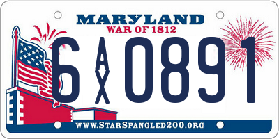 MD license plate 6AX0891