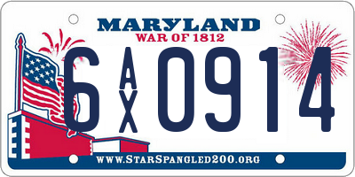 MD license plate 6AX0914