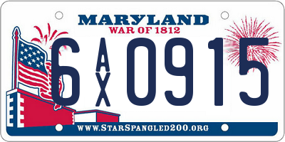 MD license plate 6AX0915