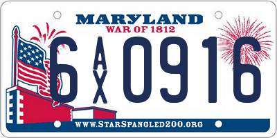 MD license plate 6AX0916
