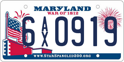 MD license plate 6AX0919