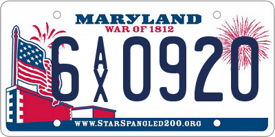 MD license plate 6AX0920