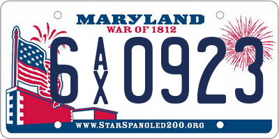 MD license plate 6AX0923