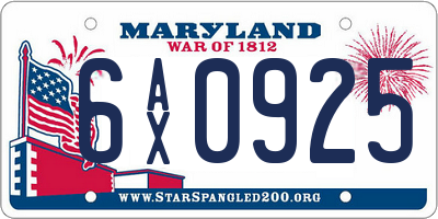 MD license plate 6AX0925