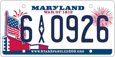 MD license plate 6AX0926