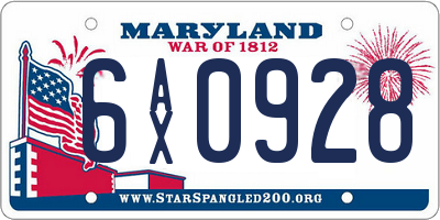 MD license plate 6AX0928