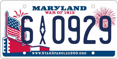 MD license plate 6AX0929