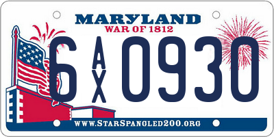MD license plate 6AX0930