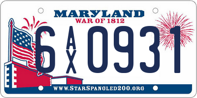 MD license plate 6AX0931