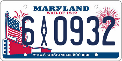 MD license plate 6AX0932