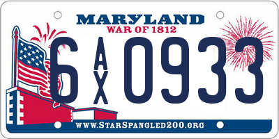 MD license plate 6AX0933