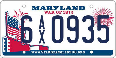 MD license plate 6AX0935